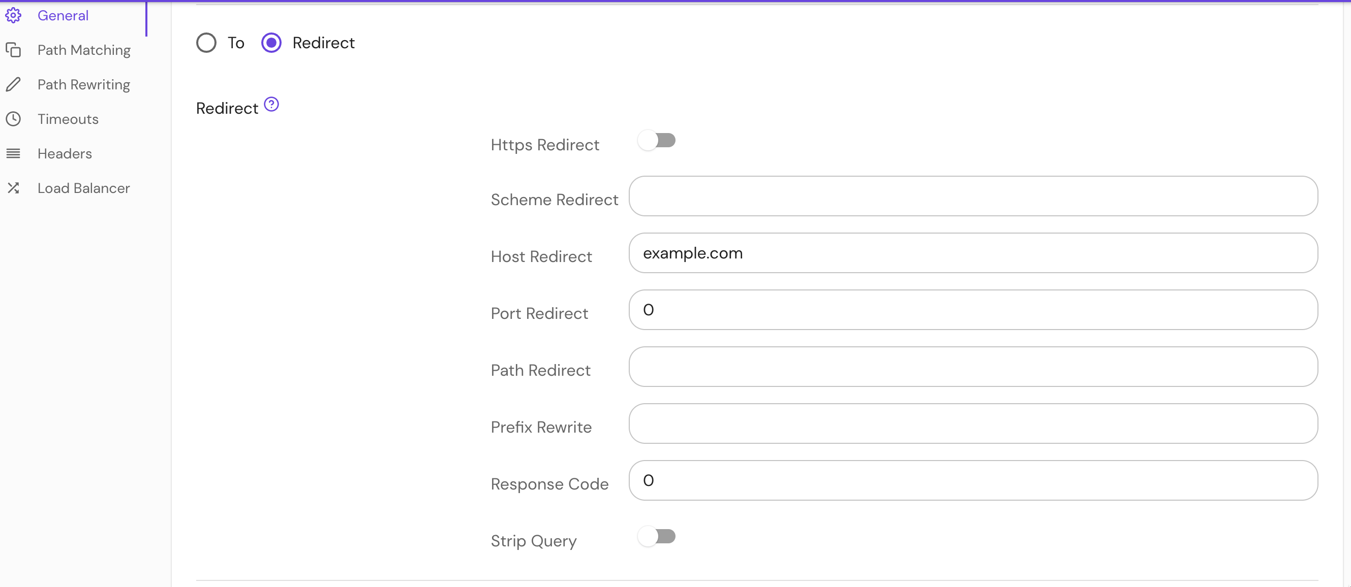 Configure redirect in the console