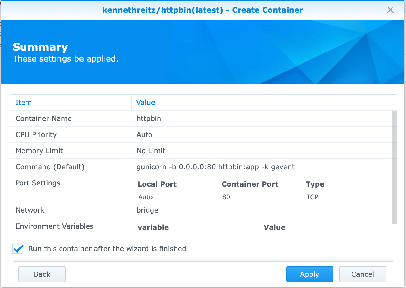 Synology launch httpbin